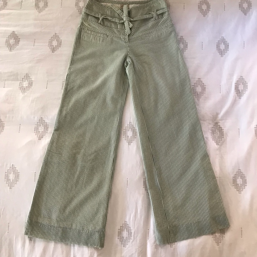 Anthropologie Elevenses Green Seersucker Pants